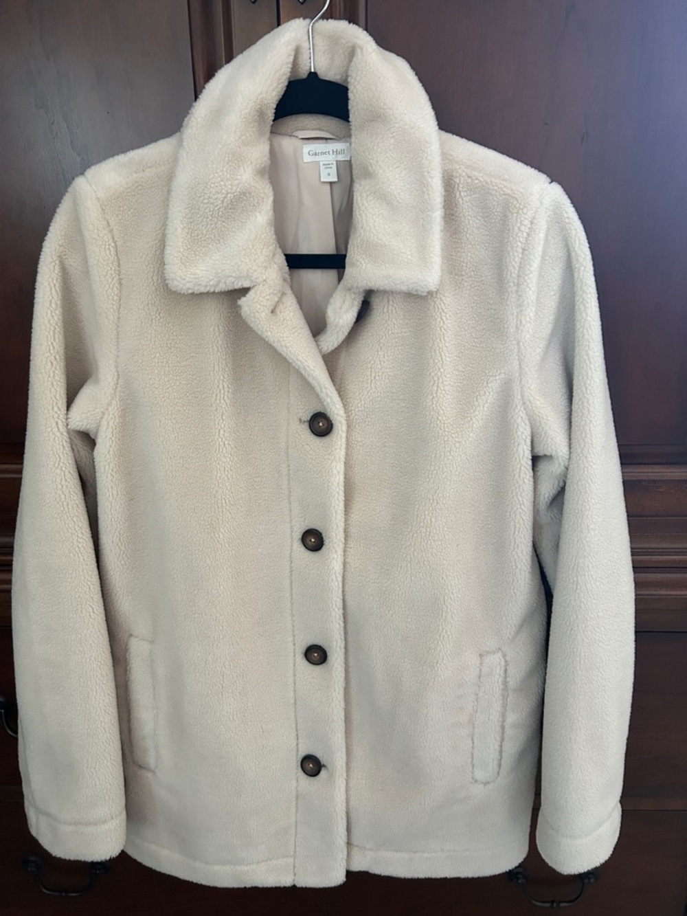 Garnet Hill Cream Sherpa Button-Down Jacket